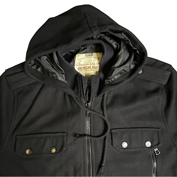 American Rag CIE Mens XL Hooded Wool Blend Coat Jacket Bomber Style Military - Picture 9 of 12